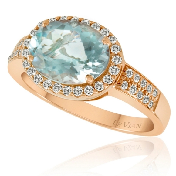 LEVIAN Aquamarine and Diamonds 14K Rose Gold Ring - Vintage Retro Size 8.25 - Picture 6 of 7